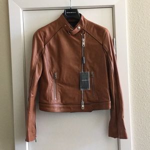 NWT Armani Brown Leather Jacket: style #T2B08P